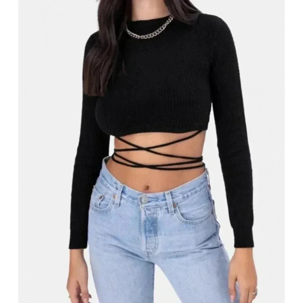 Adika Black Crop Knit‎ Top